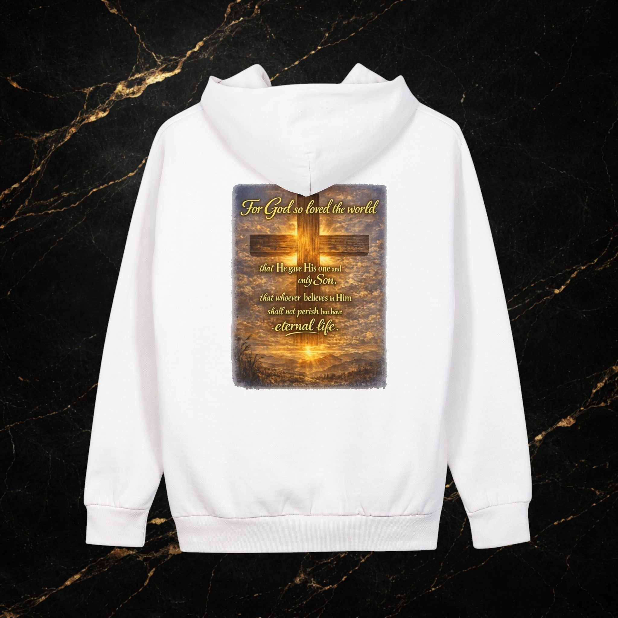 Christian Hoodie - John 3:16 Sunset Cross Pullover