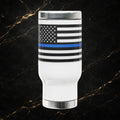 Police Brotherhood 14oz Stainless Travel Mug with Handle – Thin Blue Line Badge Design