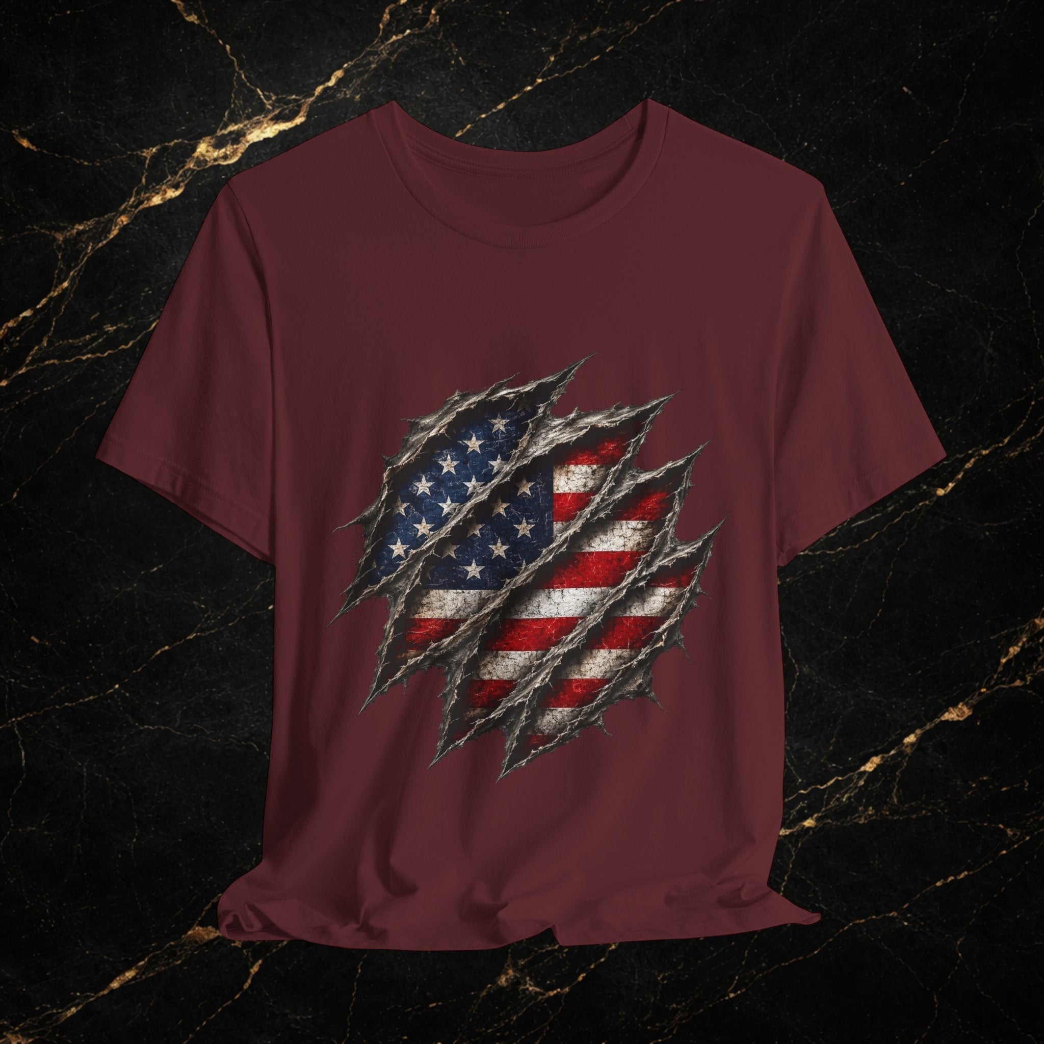 American Flag Ripped Chest T-Shirt - Patriotic USA Graphic Tee