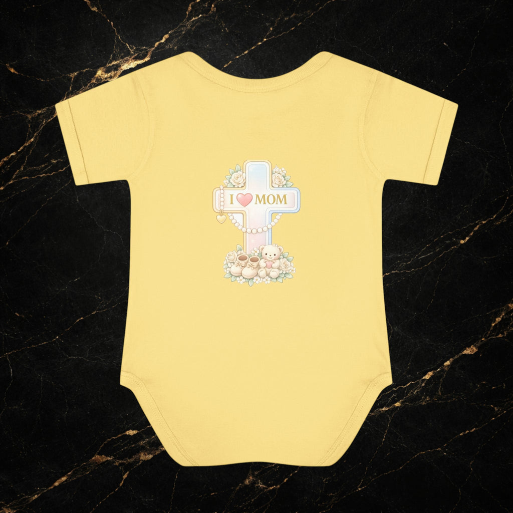Mom's Greatest Blessing Infant Bodysuit — "Mom" Cross Newborn Onesie