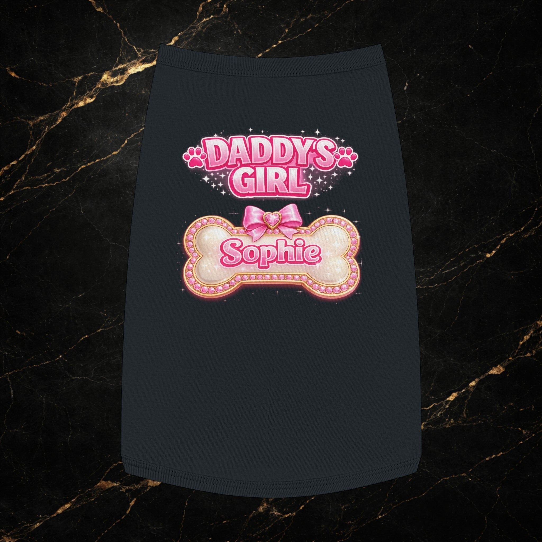 Pet Tank Top - "Daddy's Girl" Personalized Pink Bone Name (Sophie)