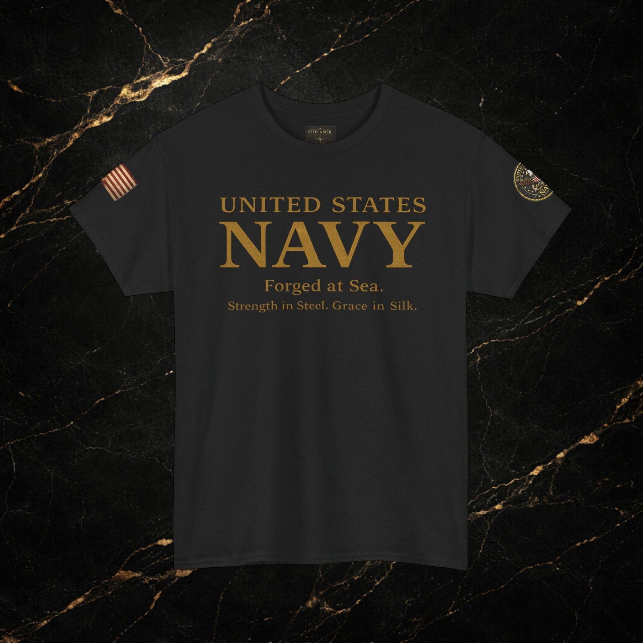 Navy ‘Forged at Sea’ Crew Neck Tee — Honor Courage Commitment Military T‑Shirt