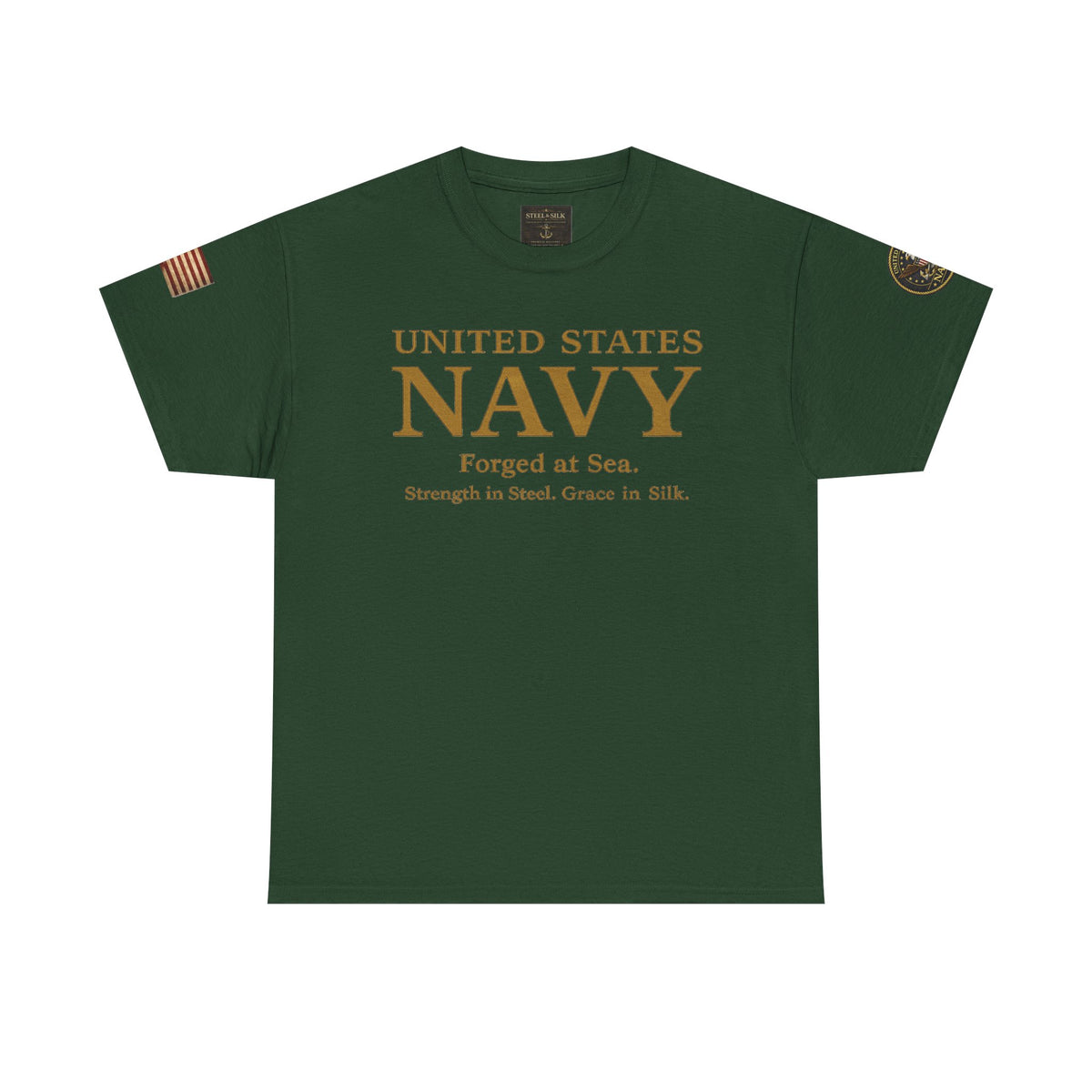 Navy ‘Forged at Sea’ Crew Neck Tee — Honor Courage Commitment Military T‑Shirt