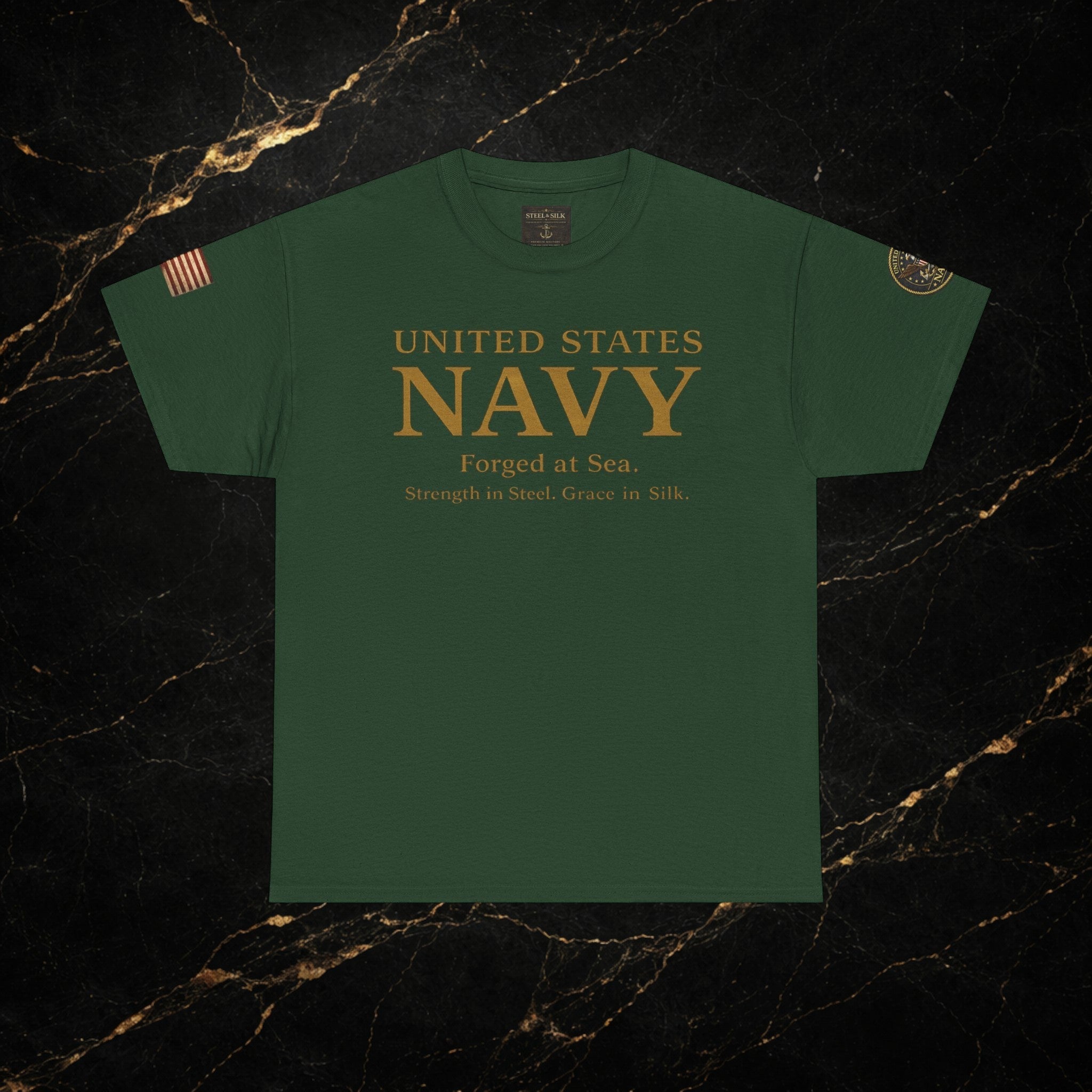 Navy ‘Forged at Sea’ Crew Neck Tee — Honor Courage Commitment Military T‑Shirt