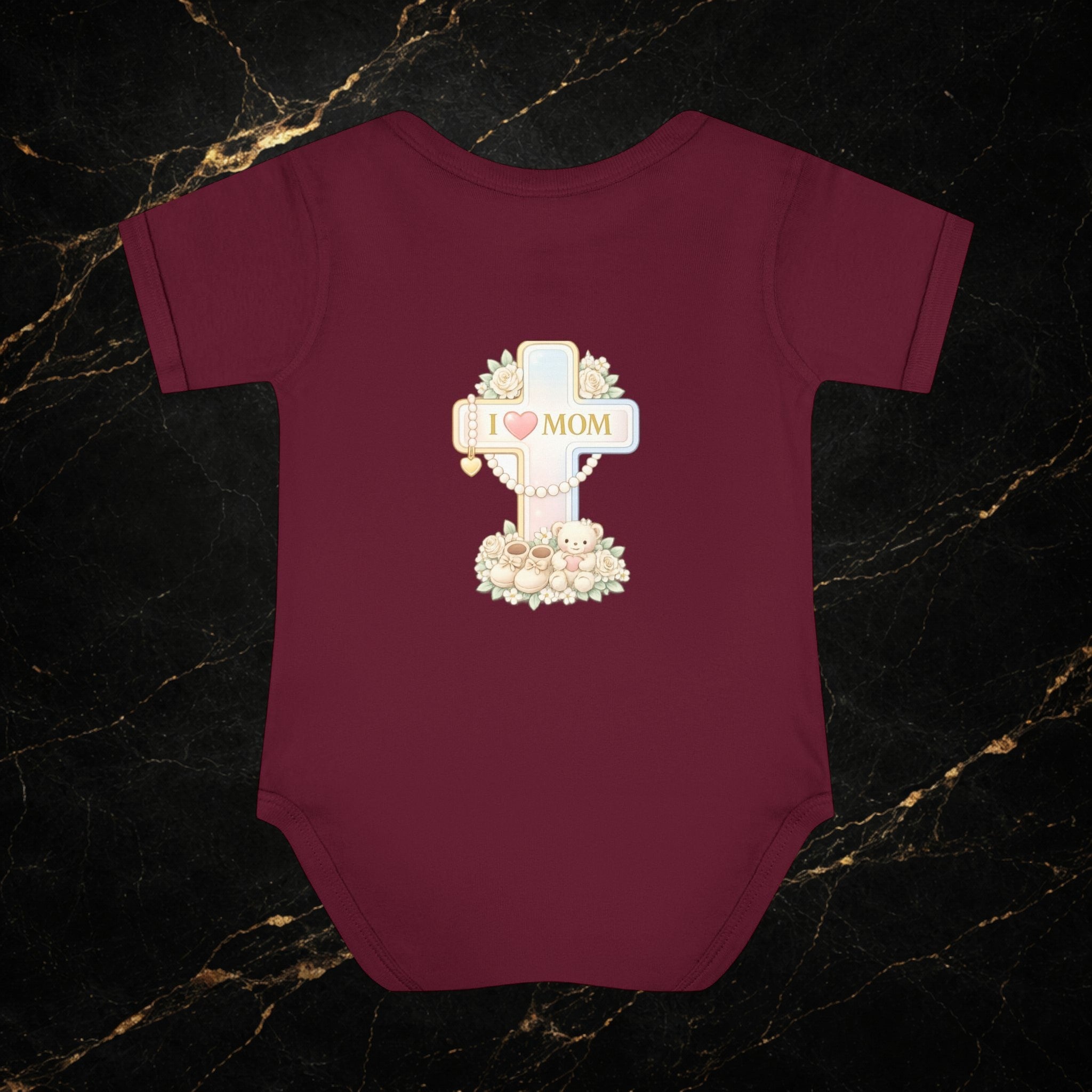 Mom's Greatest Blessing Infant Bodysuit — "Mom" Cross Newborn Onesie