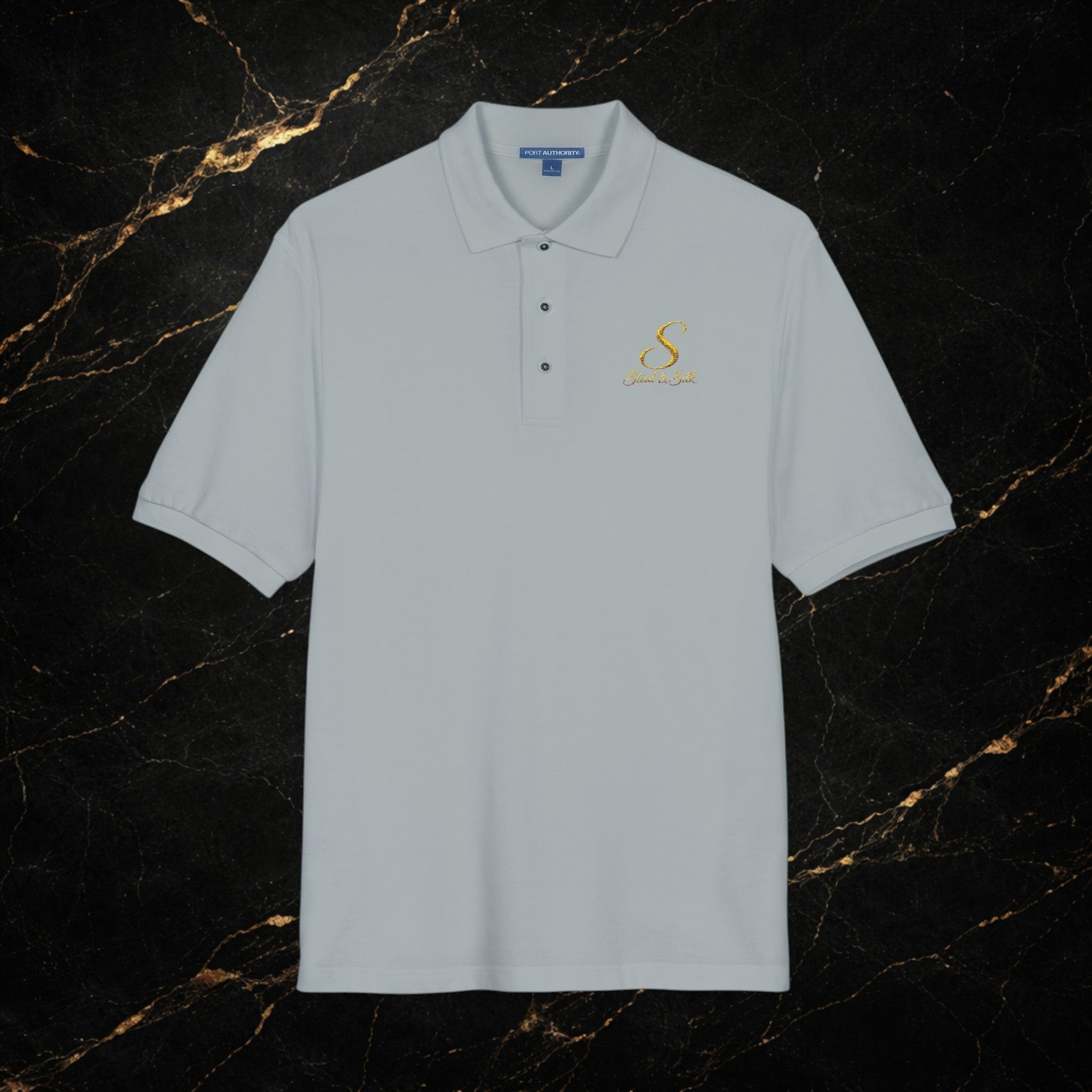 Embroidered Gold Snake Logo Polo Shirt — Classic Casual Dress Polo