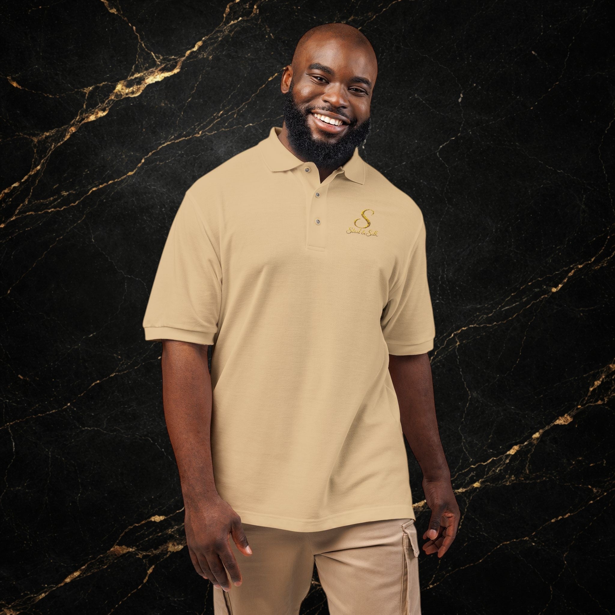 Embroidered Gold Snake Logo Polo Shirt — Classic Casual Dress Polo