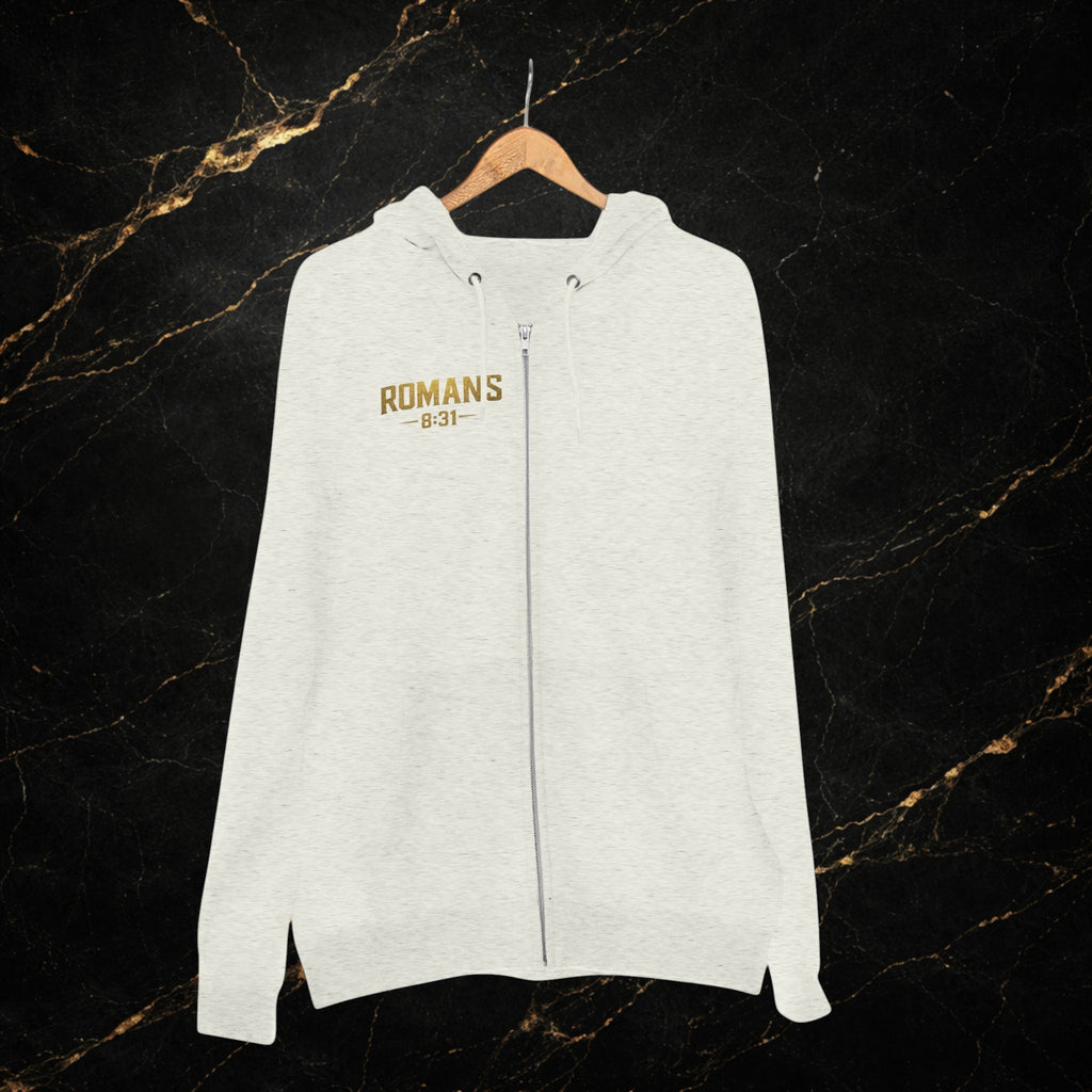 Romans 8:31 Cross Zip Hoodie — If God Is For Us Inspirational Christian Hoodie