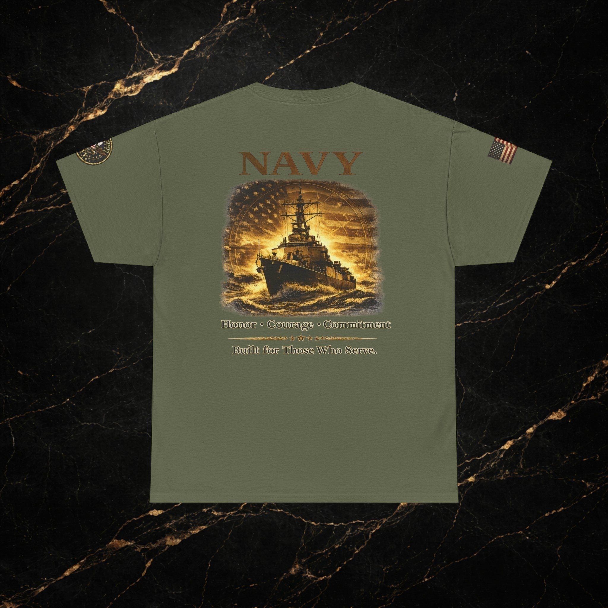 Navy ‘Forged at Sea’ Crew Neck Tee — Honor Courage Commitment Military T‑Shirt