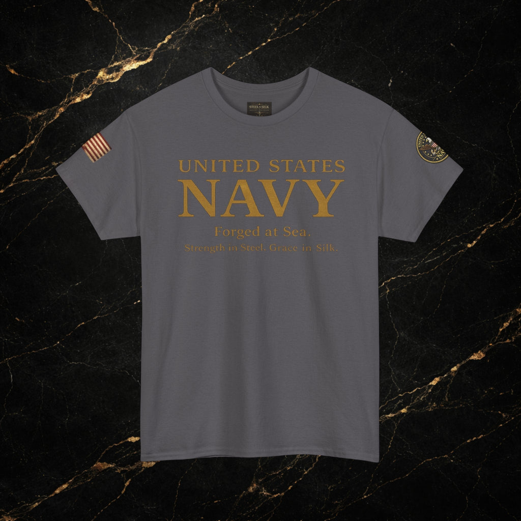 Navy ‘Forged at Sea’ Crew Neck Tee — Honor Courage Commitment Military T‑Shirt