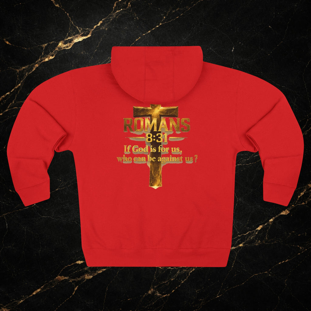 Romans 8:31 Cross Zip Hoodie — If God Is For Us Inspirational Christian Hoodie