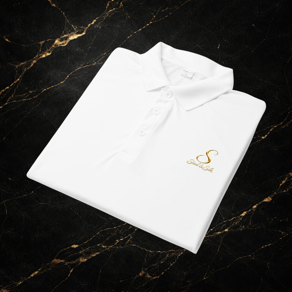 Steal & Silk Embroidered Gold “S” Performance Polo – Premium Athletic Fit