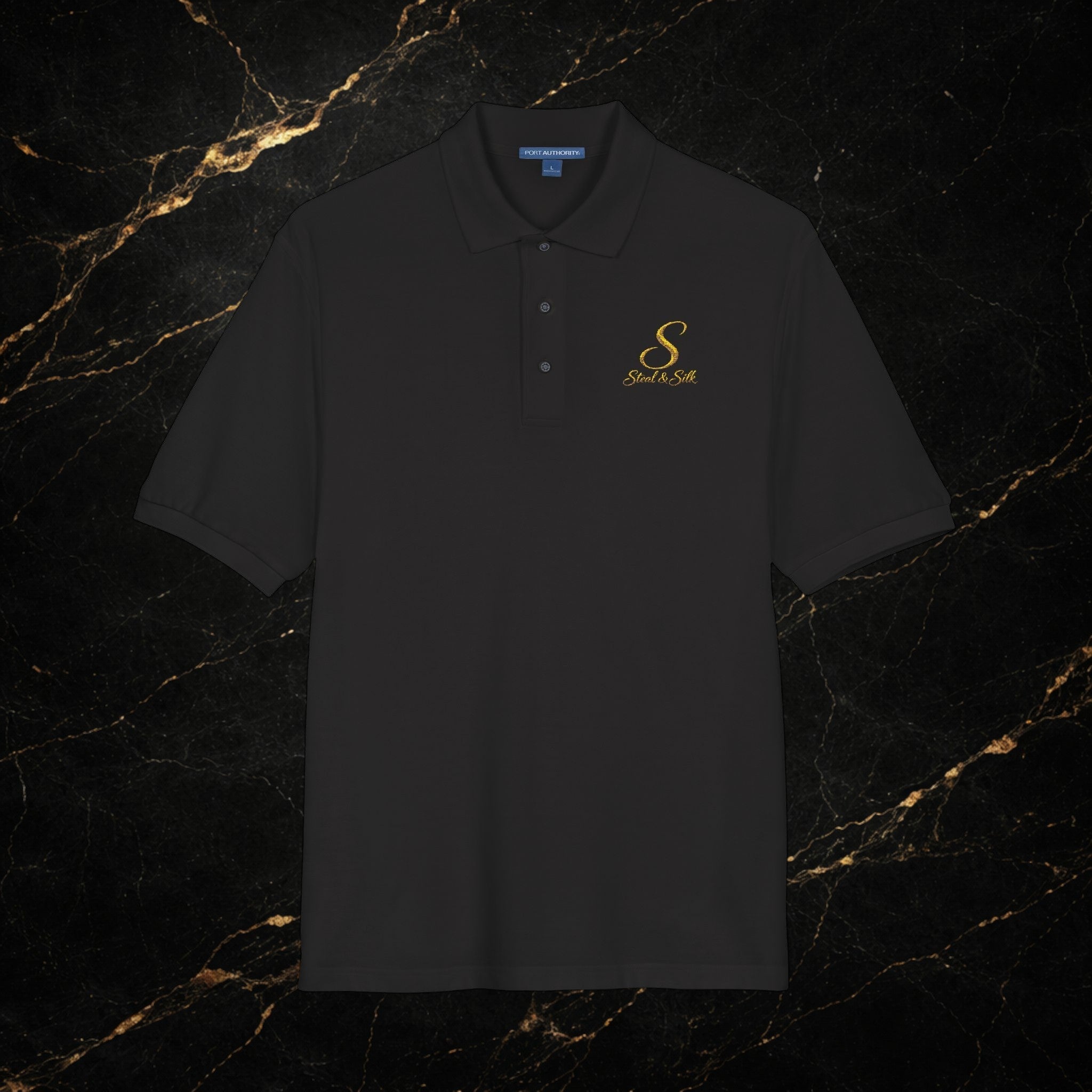 Embroidered Gold Snake Logo Polo Shirt — Classic Casual Dress Polo