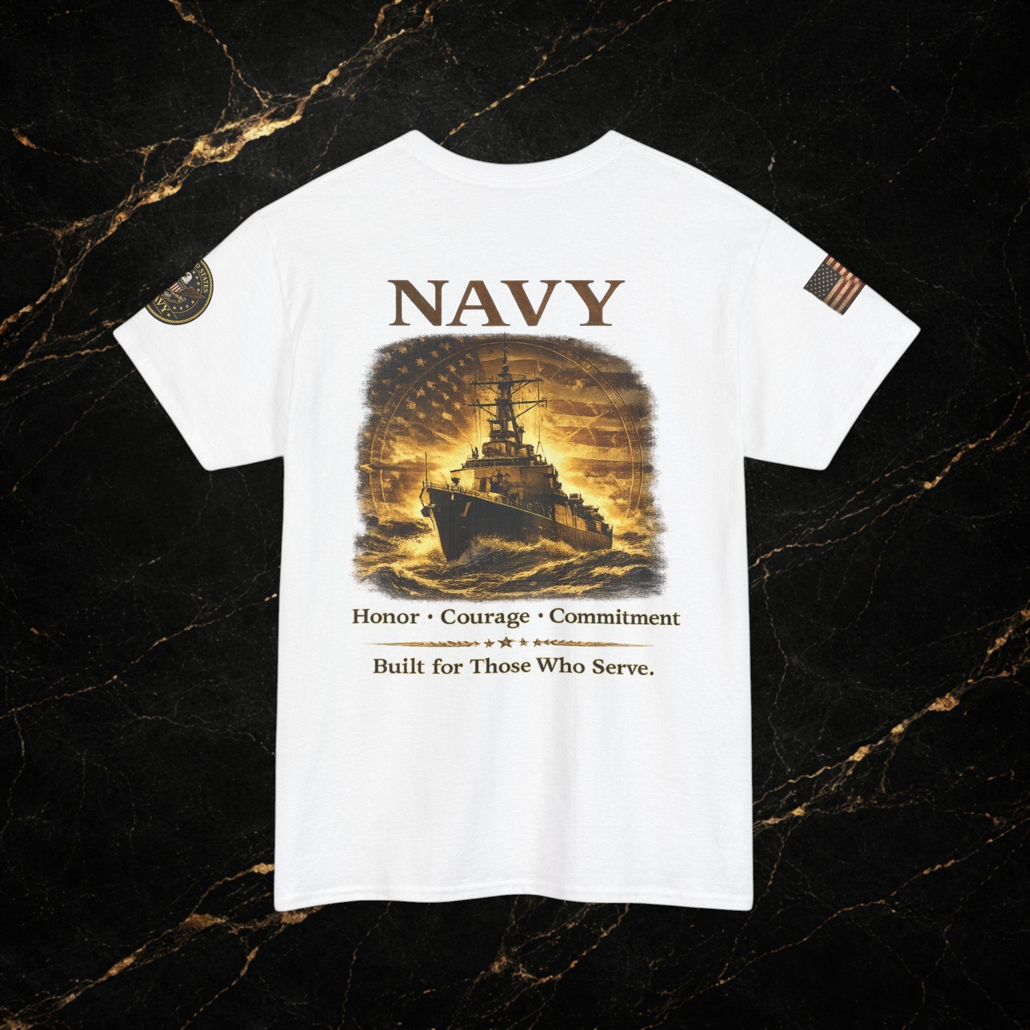 Navy ‘Forged at Sea’ Crew Neck Tee — Honor Courage Commitment Military T‑Shirt