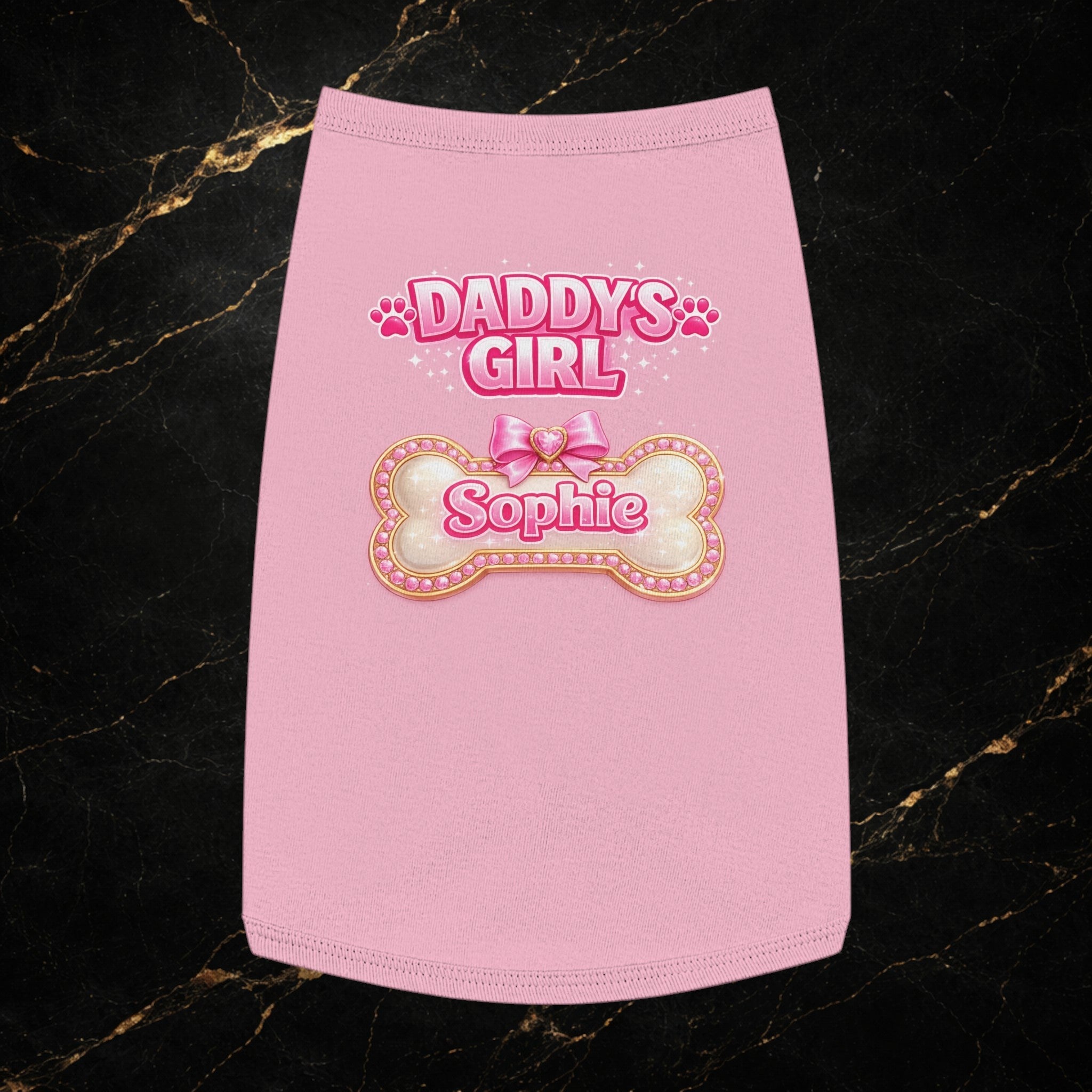 Pet Tank Top - "Daddy's Girl" Personalized Pink Bone Name (Sophie)