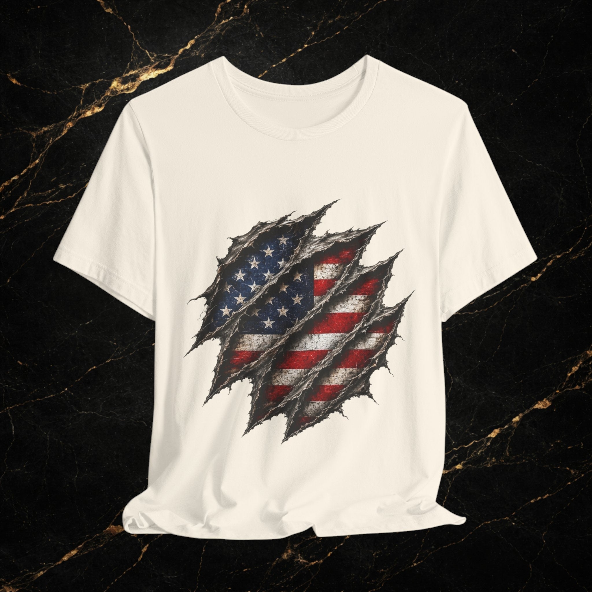 American Flag Ripped Chest T-Shirt - Patriotic USA Graphic Tee