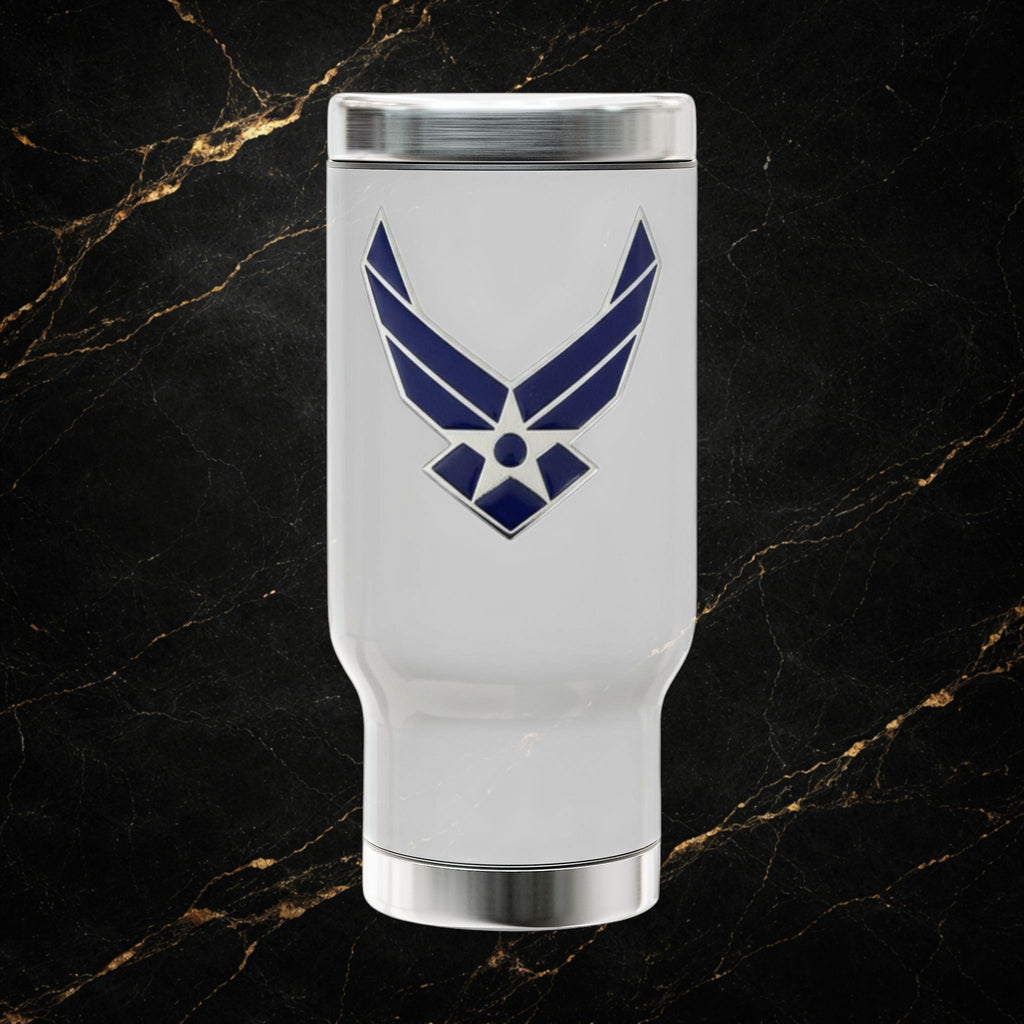 Air Force Travel Mug - "Fly. Fight. Win." 14oz Stainless Steel Insulated Tumbler with Handle