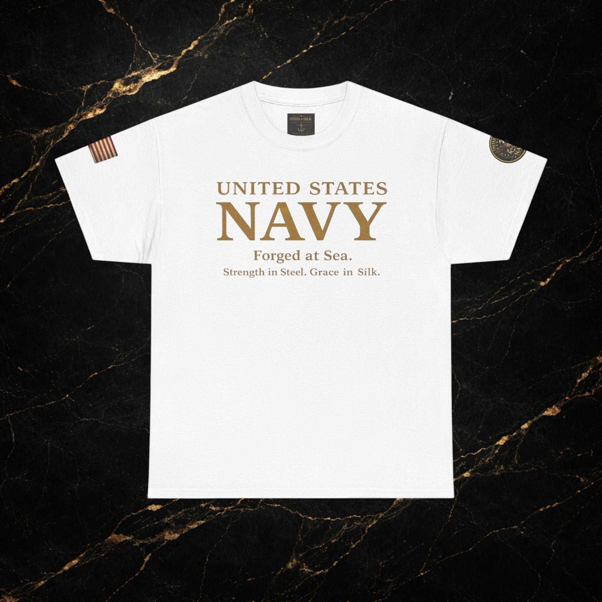 Navy ‘Forged at Sea’ Crew Neck Tee — Honor Courage Commitment Military T‑Shirt
