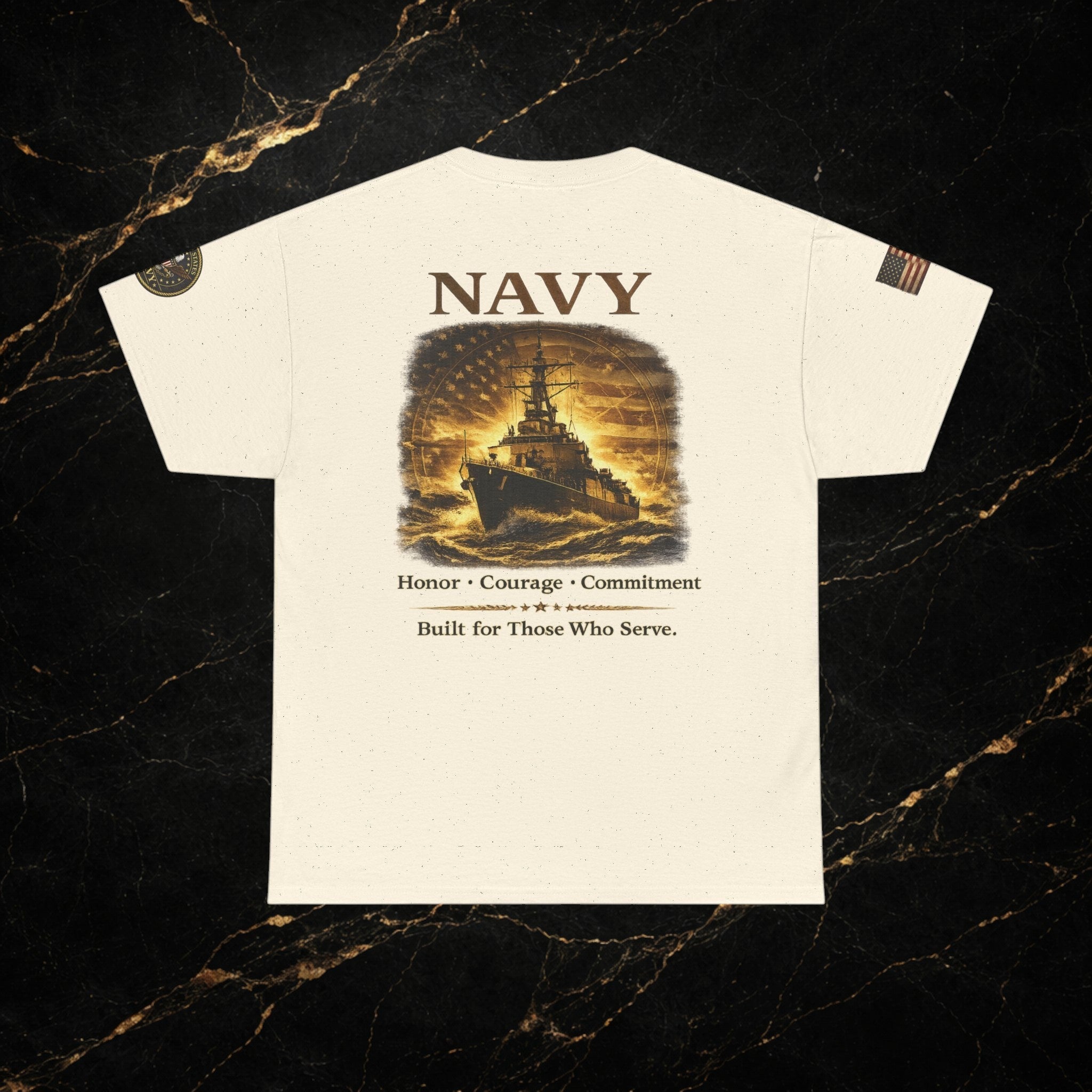 Navy ‘Forged at Sea’ Crew Neck Tee — Honor Courage Commitment Military T‑Shirt