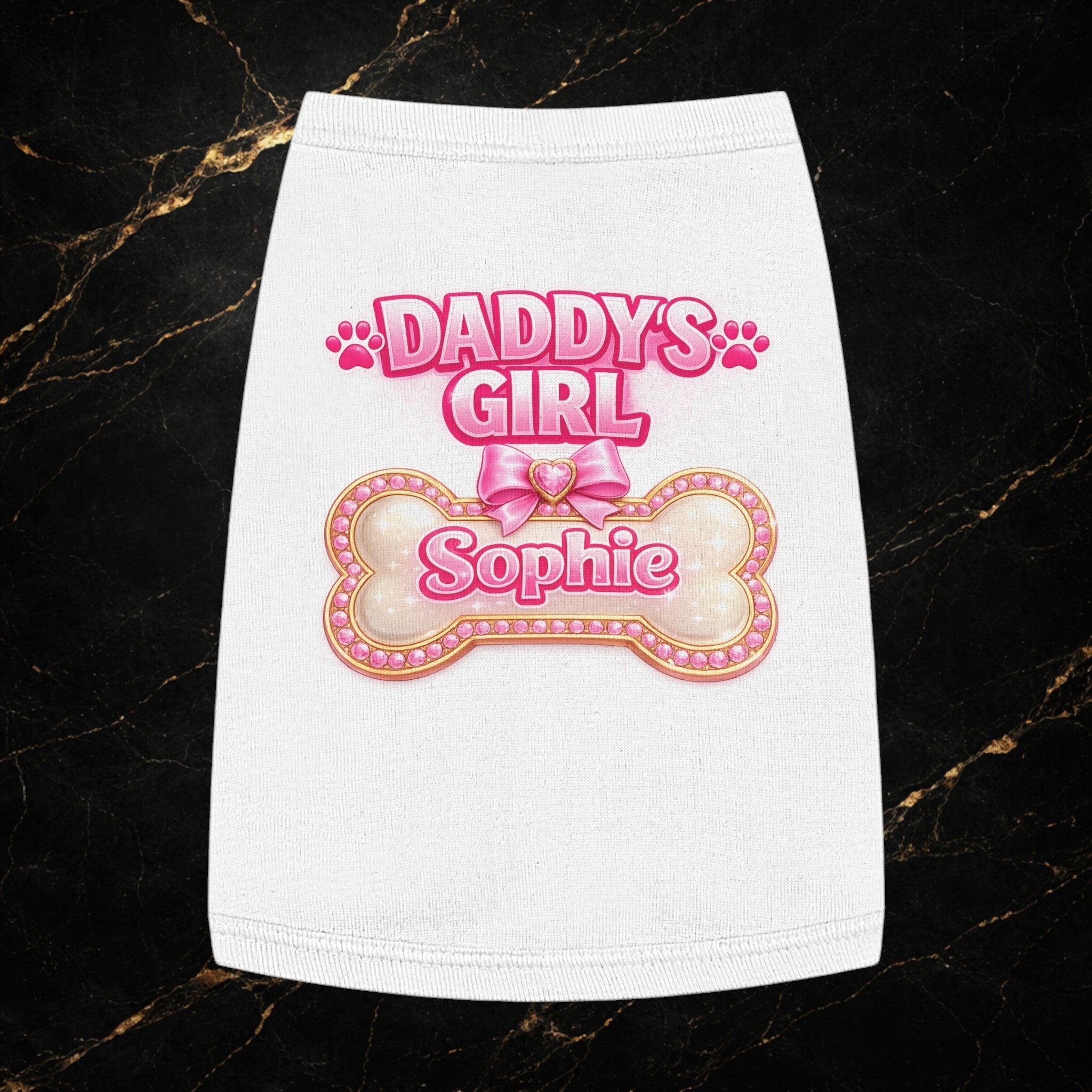 Pet Tank Top - "Daddy's Girl" Personalized Pink Bone Name (Sophie)