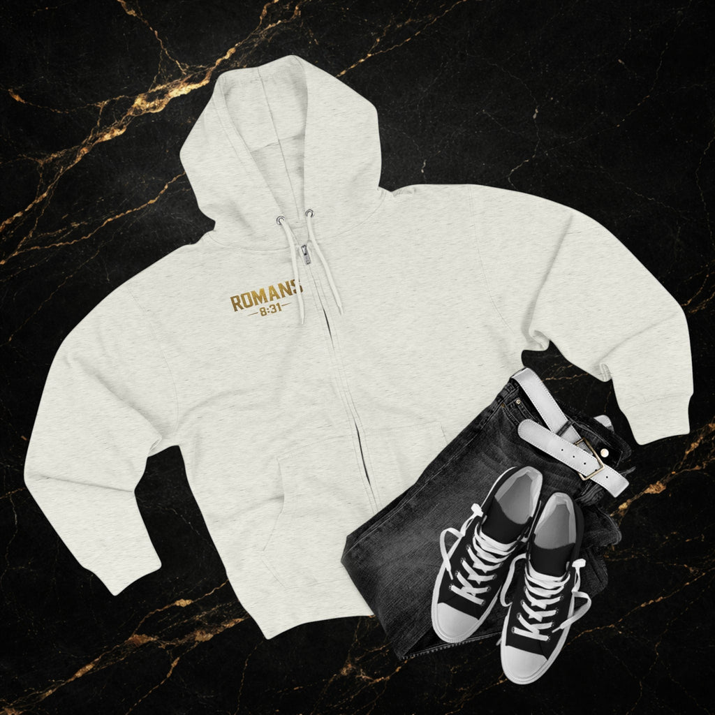 Romans 8:31 Cross Zip Hoodie — If God Is For Us Inspirational Christian Hoodie