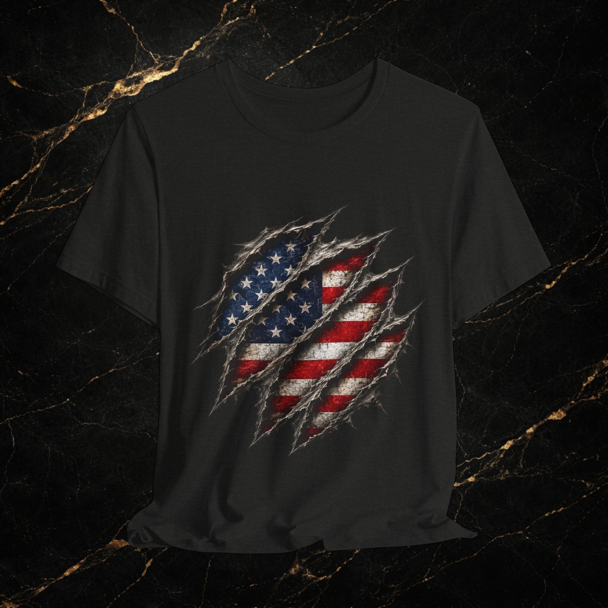 American Flag Ripped Chest T-Shirt - Patriotic USA Graphic Tee
