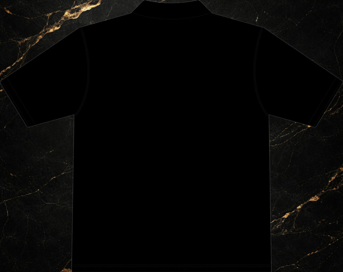 Back view of a black Steal & Silk moisture-wicking polyester workwear polo shirt with a clean, minimal design.