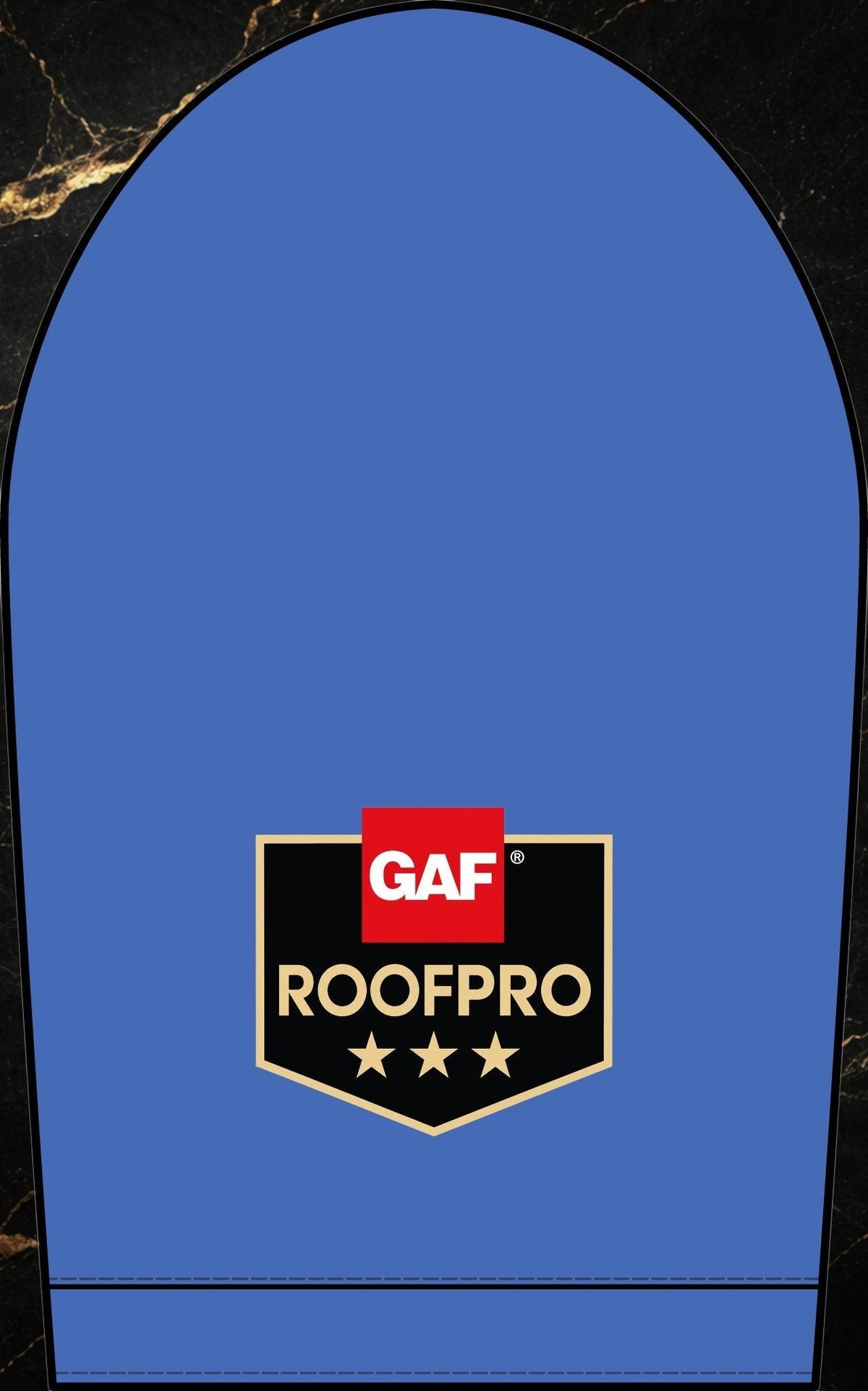 Steal & Silk blue workwear polo shirt featuring a GAF ROOFPRO embroidered logo on the chest.
