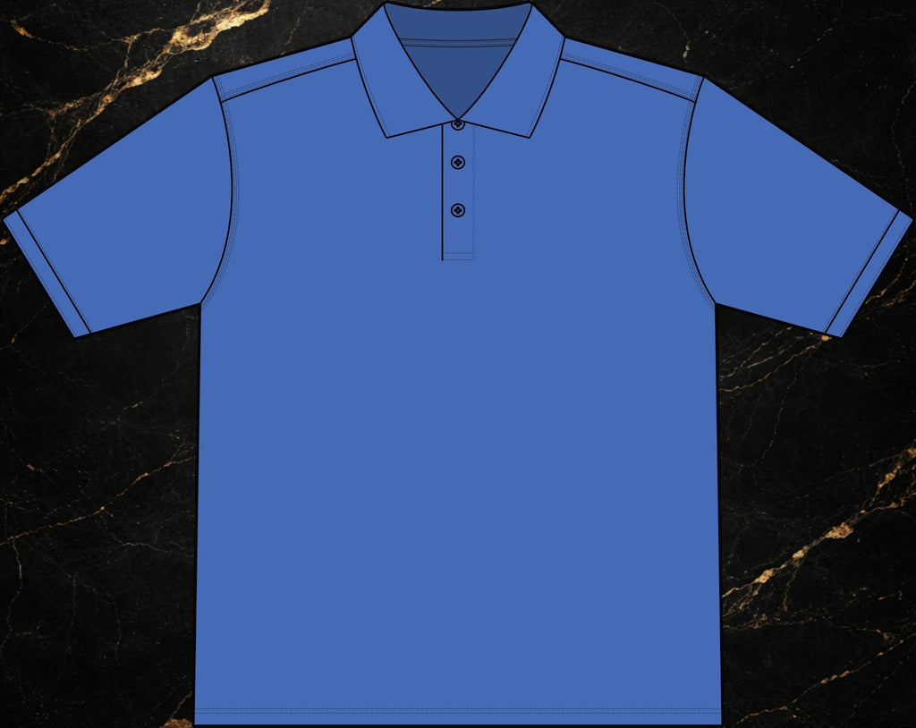 Steal & Silk blue moisture-wicking workwear polo shirt with anti-curl collar and reinforced stitching