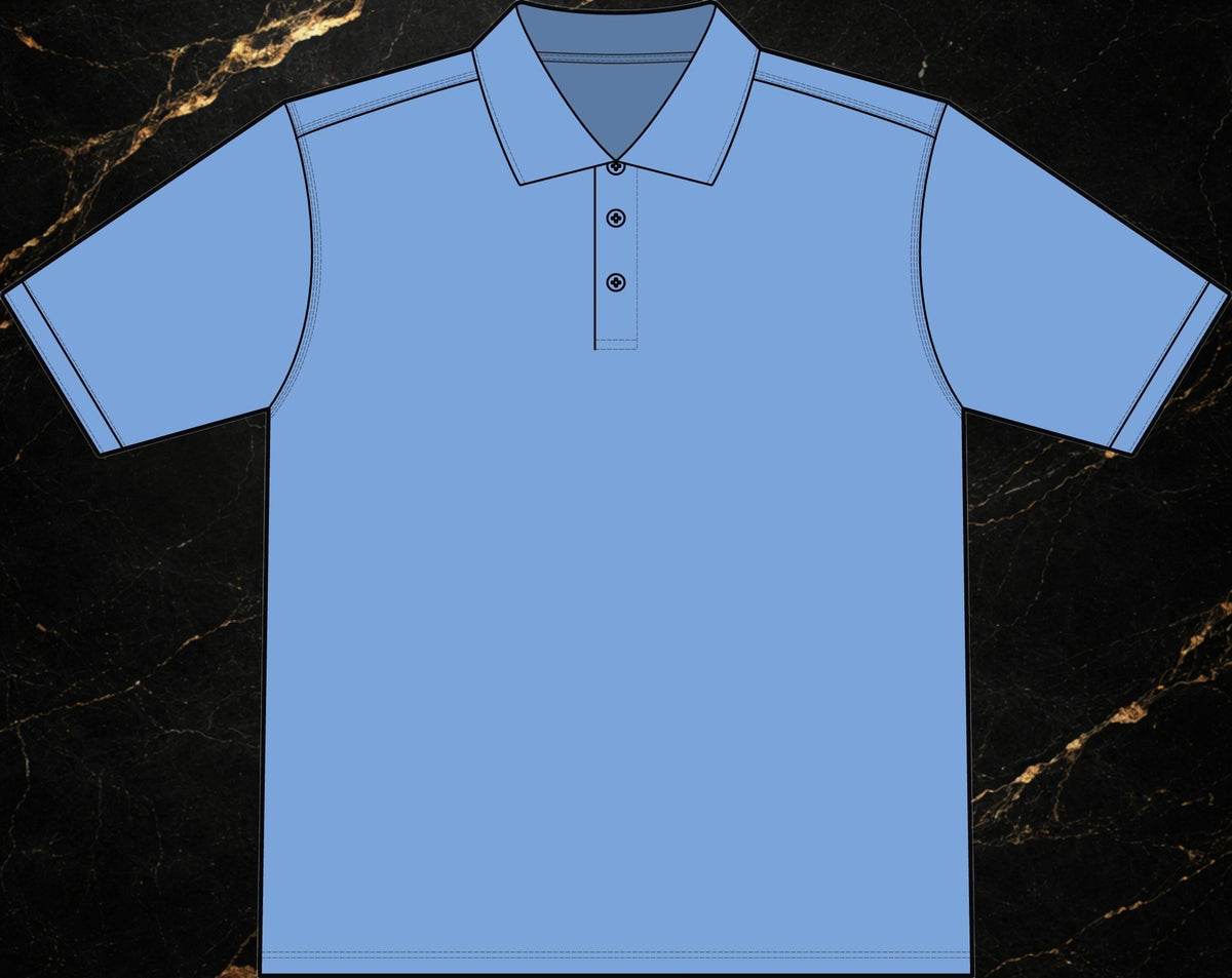Steal & Silk light blue moisture-wicking workwear polo shirt with anti-curl collar and reinforced stitching