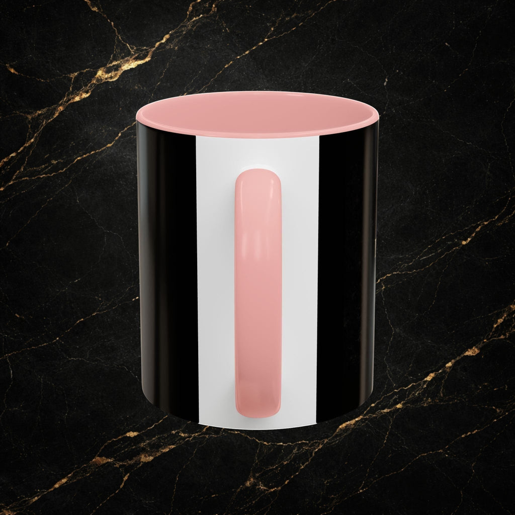 Steal & Silk black, white, and pink ceramic mug with Lion of Judah design. Faith-inspired.