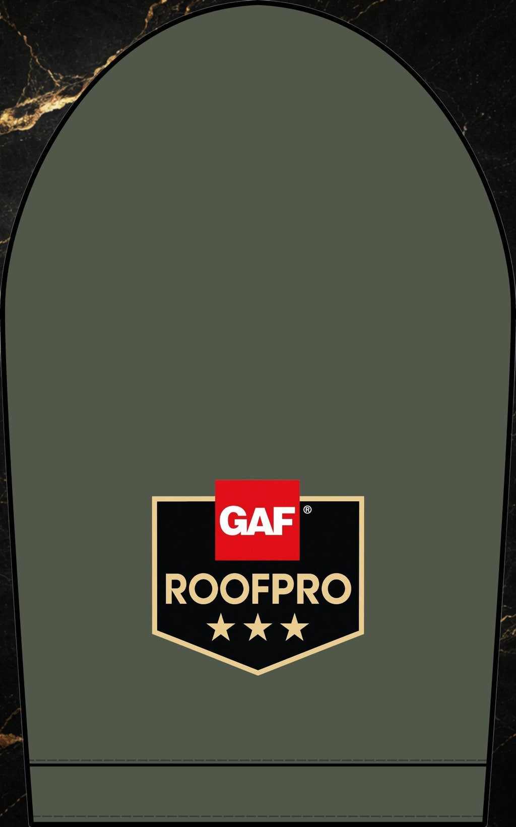 Steal & Silk olive green workwear polo shirt featuring a GAF ROOFPRO embroidered chest logo and triple-needle stitching