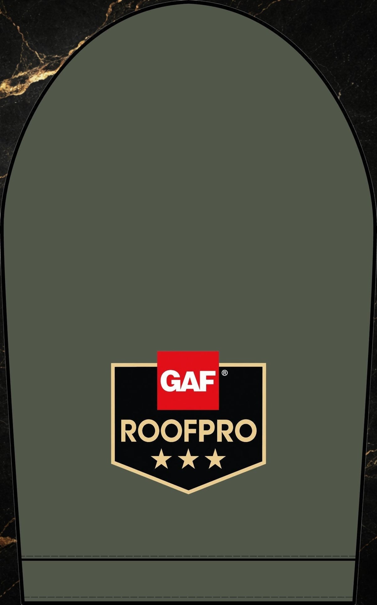 Steal & Silk olive green workwear polo shirt featuring a GAF ROOFPRO embroidered chest logo and triple-needle stitching