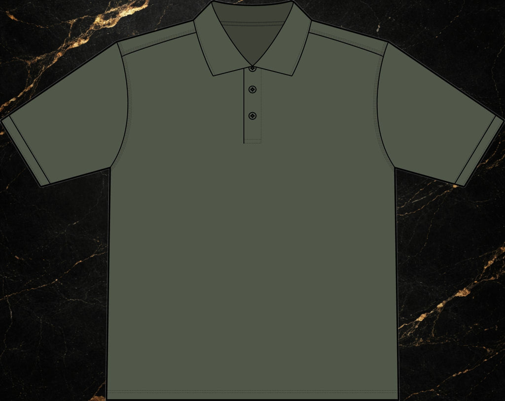 Steal & Silk olive green moisture-wicking workwear polo shirt with anti-curl collar and reinforced stitching.