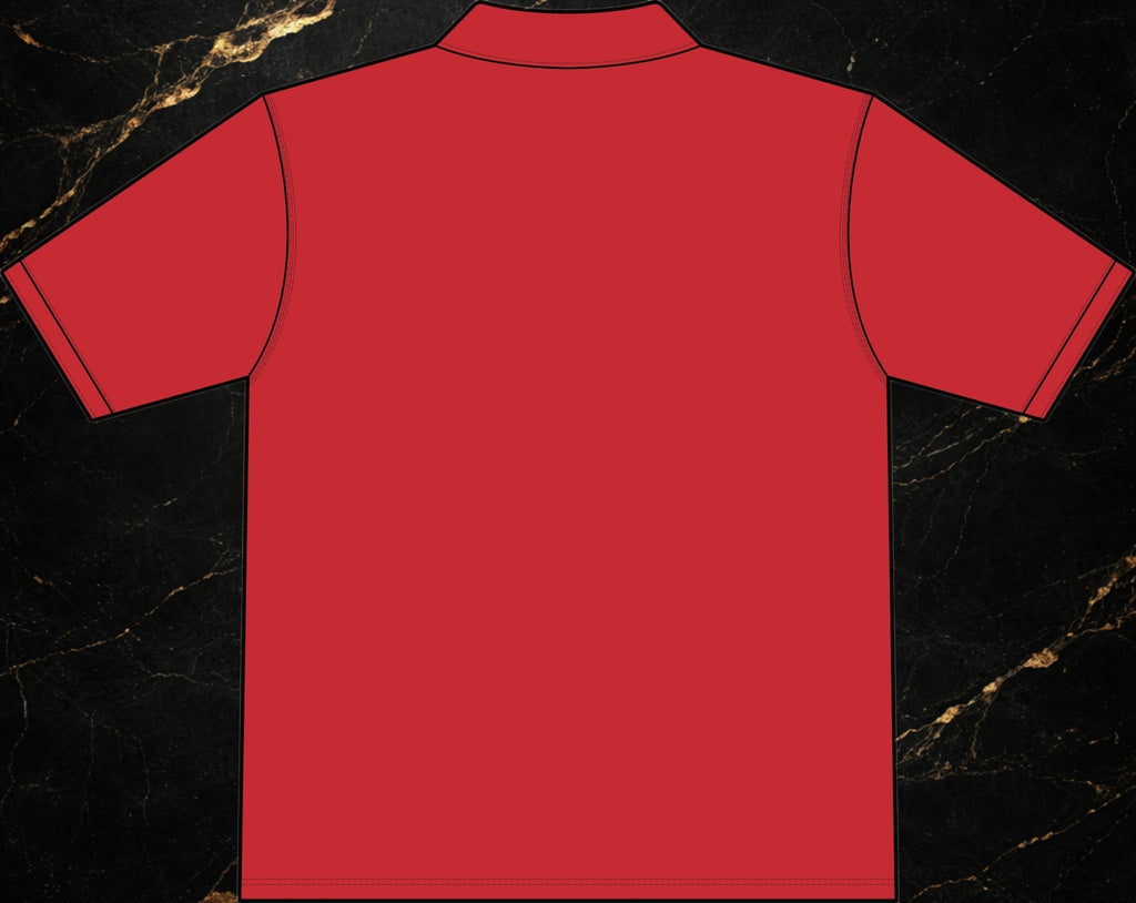 Back view of a red Steal & Silk Workwear Pro Polo featuring moisture-wicking polyester fabric and a clean silhouette.