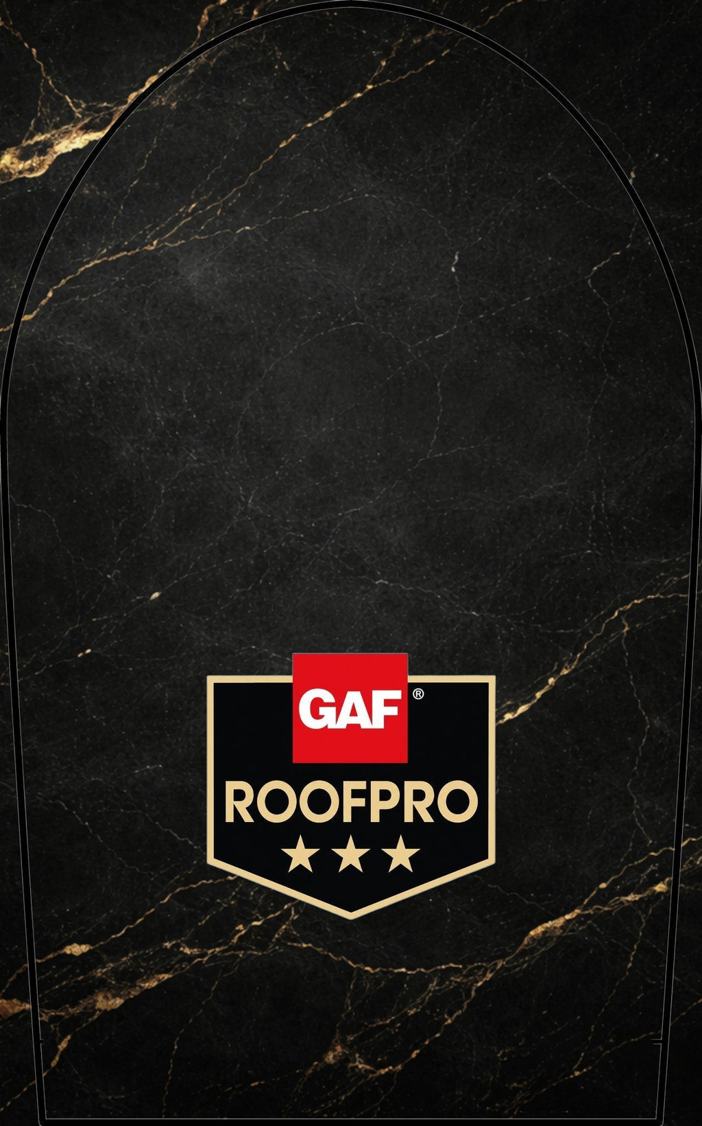 Steal & Silk Workwear Pro Polo featuring a GAF ROOFPRO logo on a black marble background