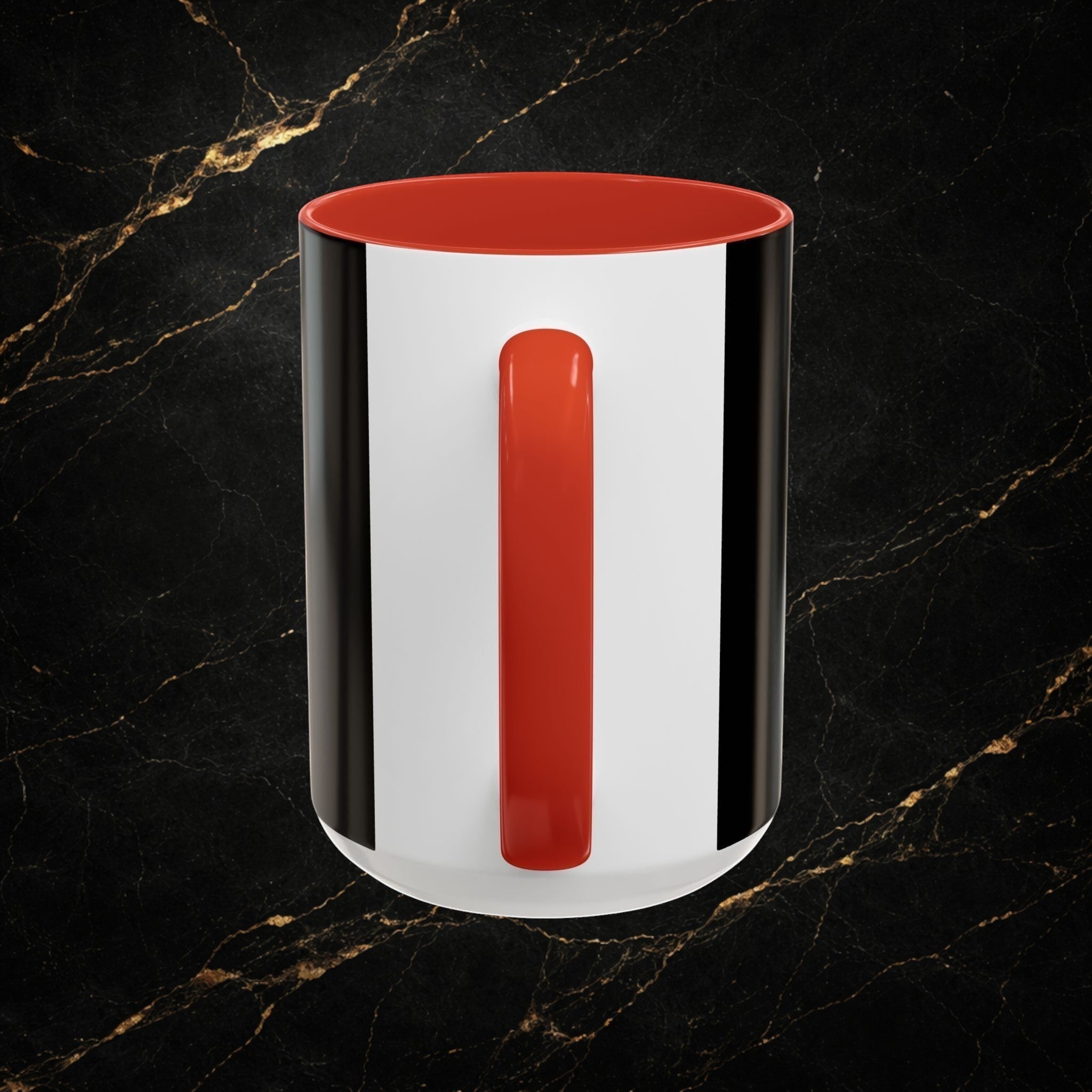 Steel & Silk Overcomer Mug with Lion of Judah design, white ceramic with black and red accents.