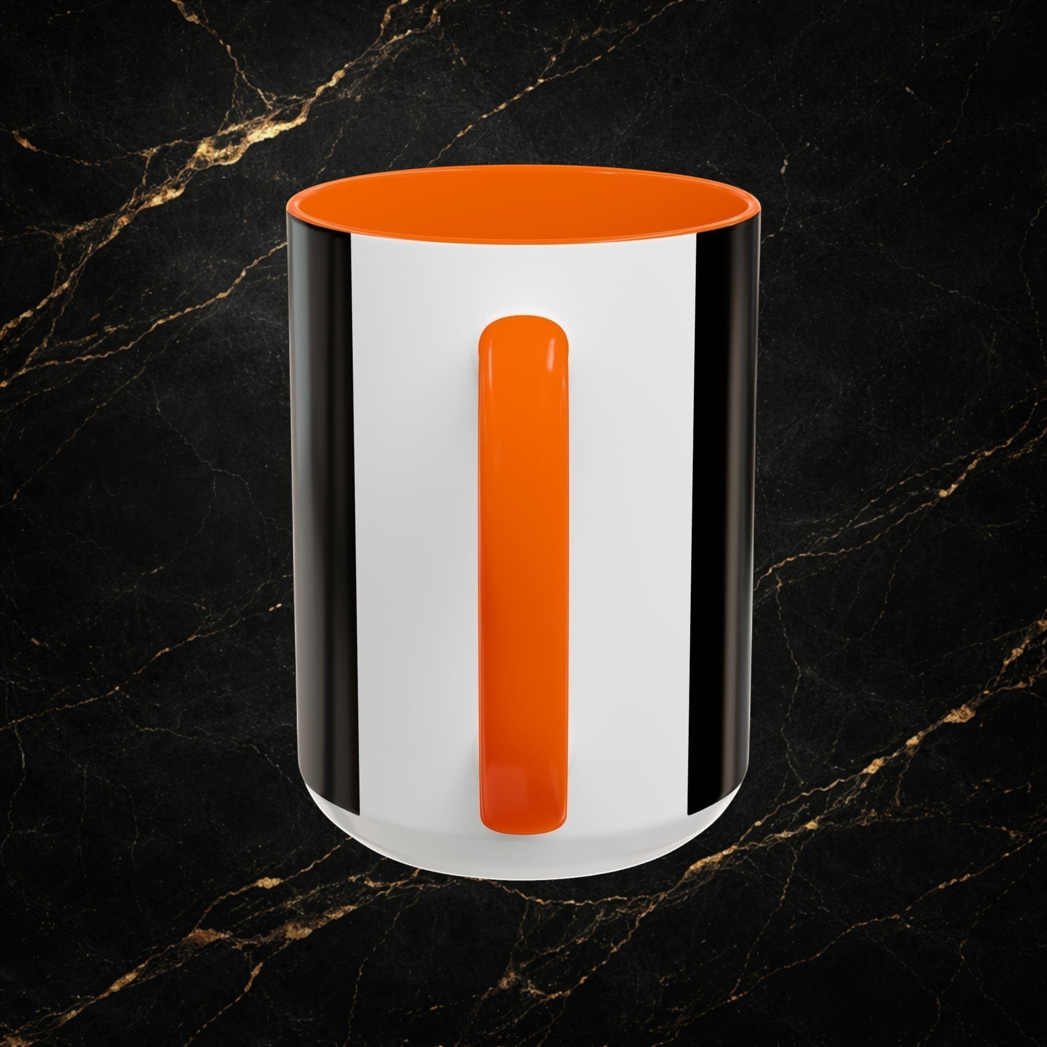 Steel & Silk Overcomer Mug with Lion of Judah design. White ceramic with black and orange accents.